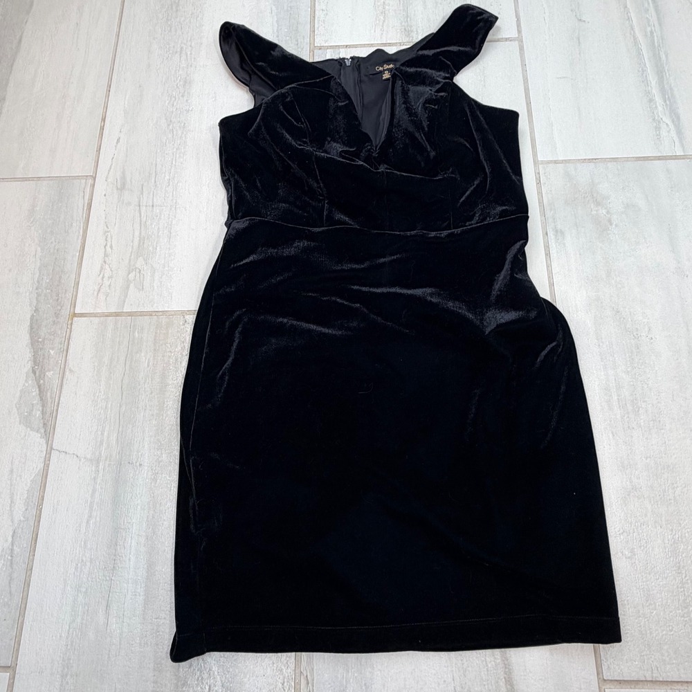 City Studio Black Velvet Off Shoulder V-Neck Bodycon Mini Dress 13 1656-UB5D